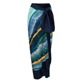 Blue Color Block One Piece Swimsuits With Lace Up V Neck